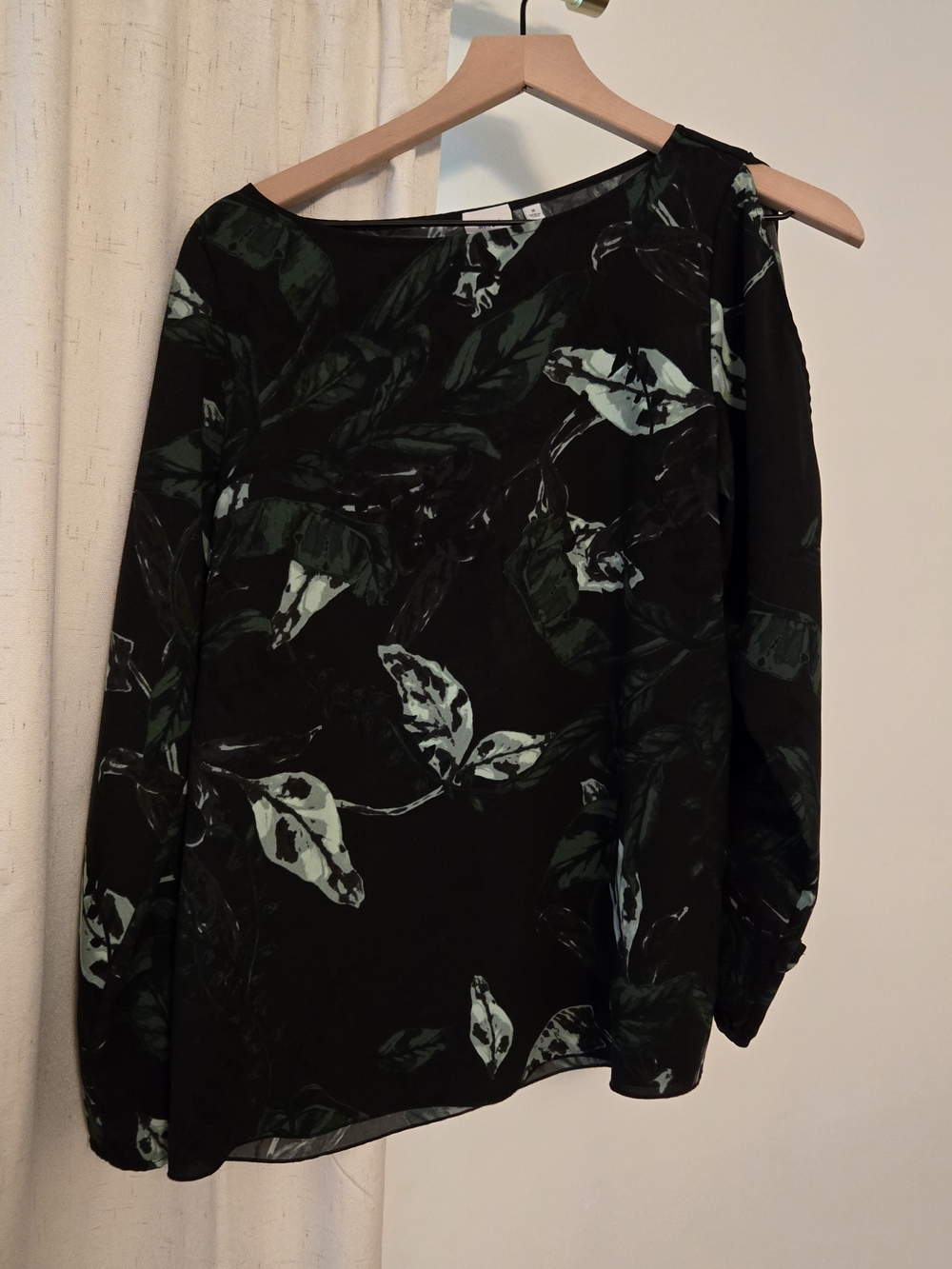 Wilfred Black Blouse with Dark Green Leaf Print
